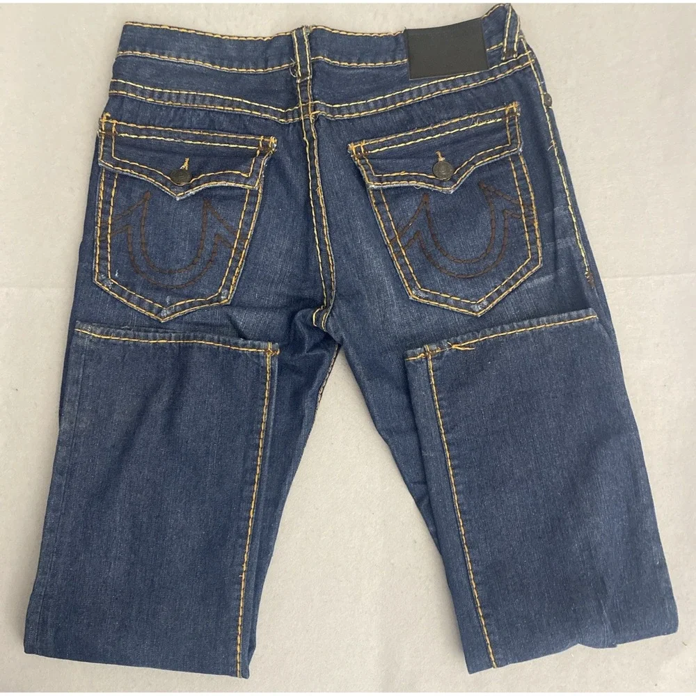 True Religion USA Men's Blue Denim Jeans Relaxed Straight 38x32 Thick Stitch